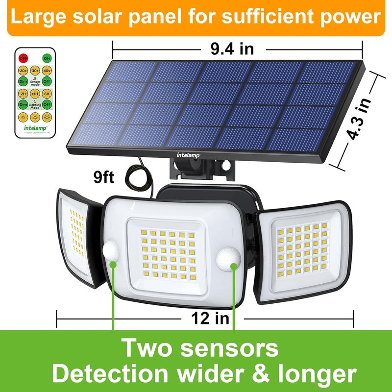 intelamp Solar Flood Lights Outdoor Waterproof, 2 Pack 6000mAh 1200LM Solar Powered Dual Motion Sensor LED Lighting Dusk to Dawn Security Floodlight Exterior with Remote 9.8ft Cable for Garden House - Image 4